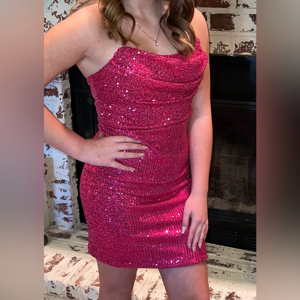 She+ Sky Hot Pink Sequin Dress Size Small